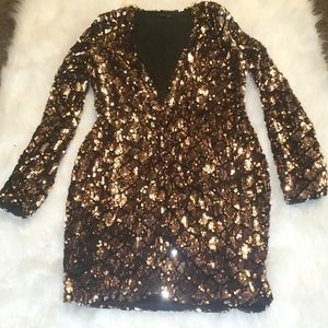 Sequined V Cut Dress